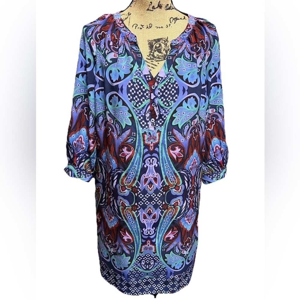 Robert Graham 3/4 Sleeve Classic Silk Dress Old Money Vibrant Paisley Sz 8/10